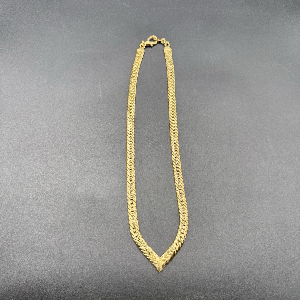 Vintage Joan Rivers Gold Tone Herringbone Chevron Necklace 18" Signed 1990s